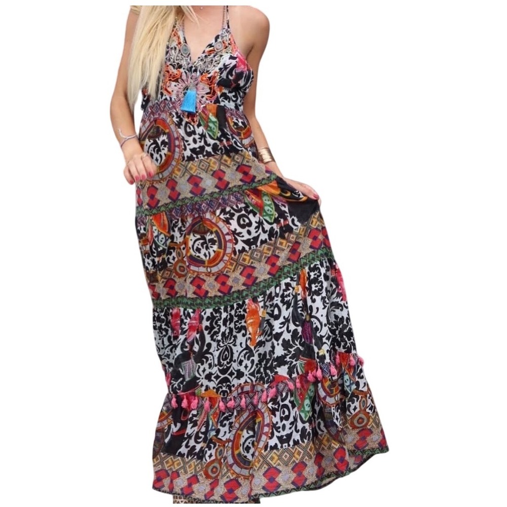 Antica Sartoria by Giacomo Maxi Dress Bohemian Halter Tassel One‎ Size L2